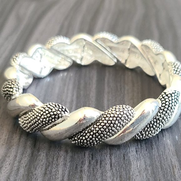 Cute Elastic Stretch Bracelet Vintage/Black & Silver/ Band Bracelet/Elegant - Picture 10 of 13